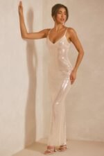 V-Neck Cut Out Back Evening Gown